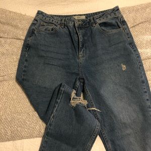 Top shop mom jeans with busted knee